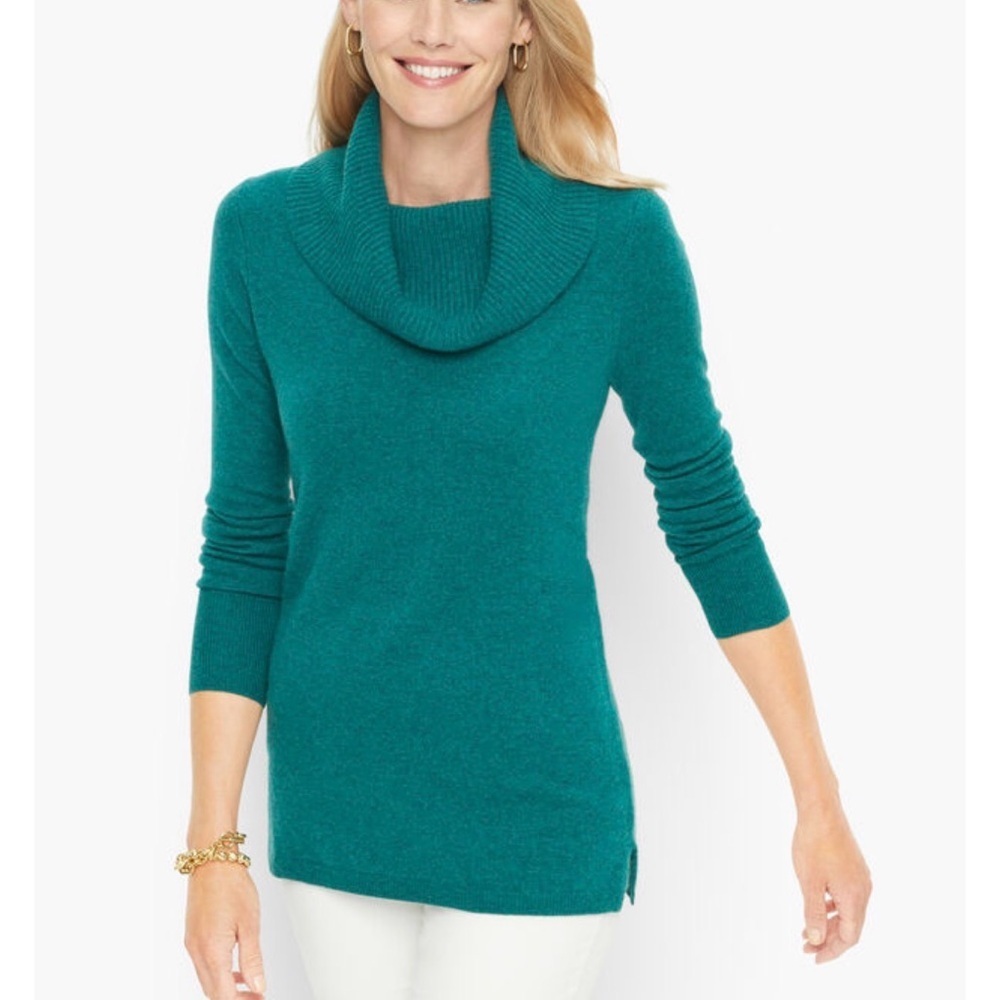 Talbots 100% Cashmere Emerald Green Cowl Neck Sweater Sz small petite